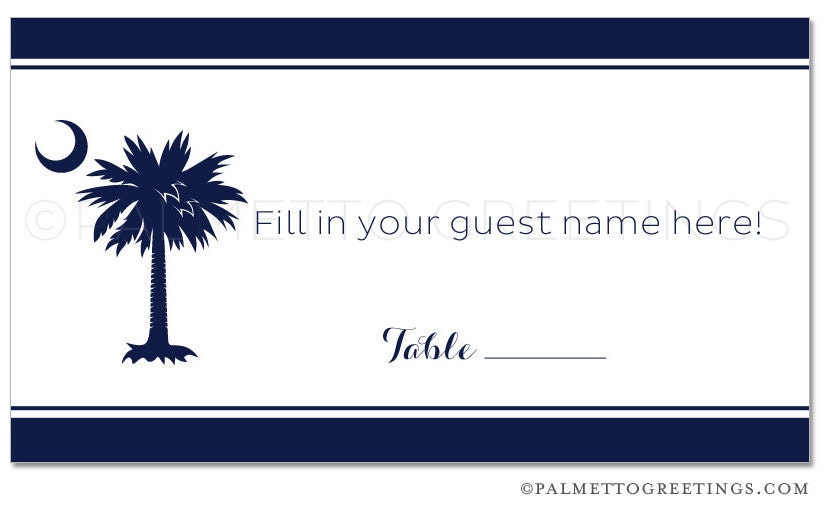 PRINTED - South Carolina Palmetto Moon Place Cards, Table Cards for Rehearsal Dinner, Wedding, Birthday - Set of 100 FLAT cards