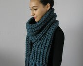 The Bourges w/ Fringe, Long Chunky Scarf - DENIM