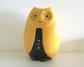 Mid-Century Owl Bank Pottery 1960s Yellow & Black