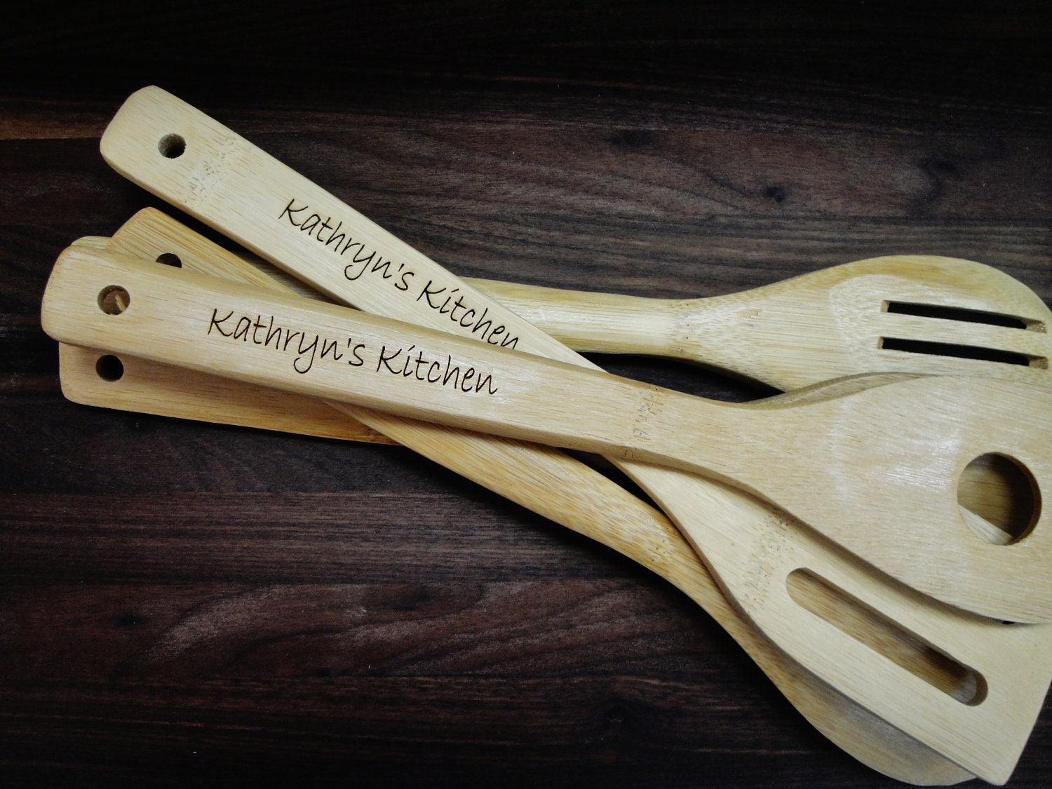 5 piece custom engraved utensil set-Bamboo-gift