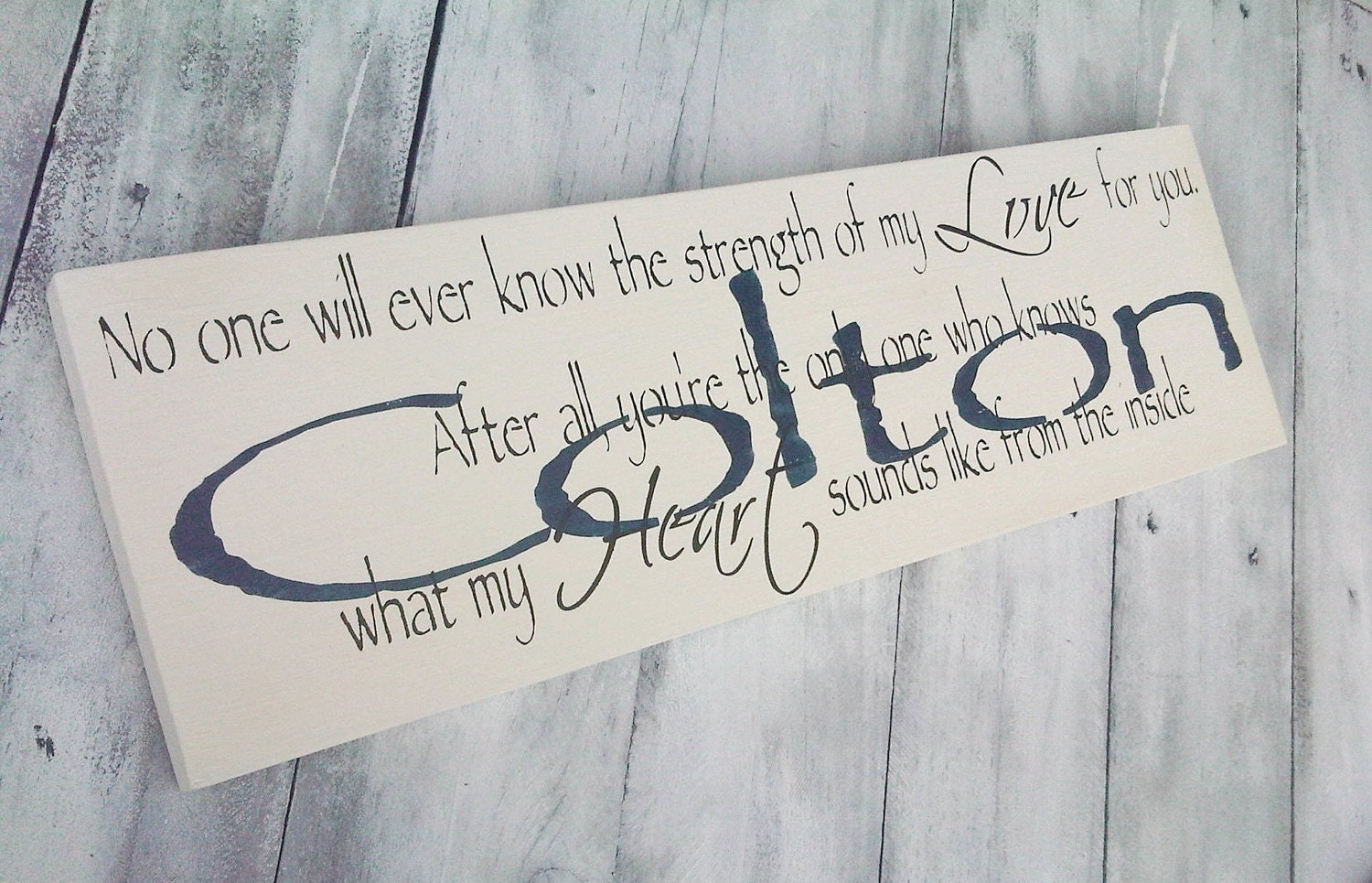 Baby Boy's Nursery, Art for the Nursery, Sign - "No one will ever know the strength of my LOVE for you..." CUSTOMIZED Name