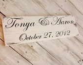 Personalized wedding sign, Shabby Chic, Cottage - "We're getting Hitched" or date, Last  name & wedding date or your own short wording