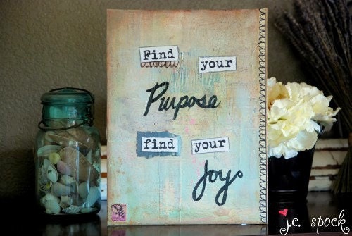 Original Typography Art: 9x12 Find your Joy Typography Original Mixed Media Art, Original Collage, Original Painting, pastels