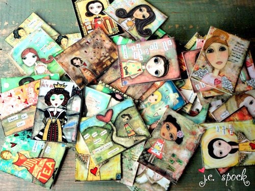 Art Stickers: 50 Whimsical Girls combo 2 pack, Whimsical Art, Inspirational Art, Folk Art, Envelope Seals, 1.5"x2" stickers