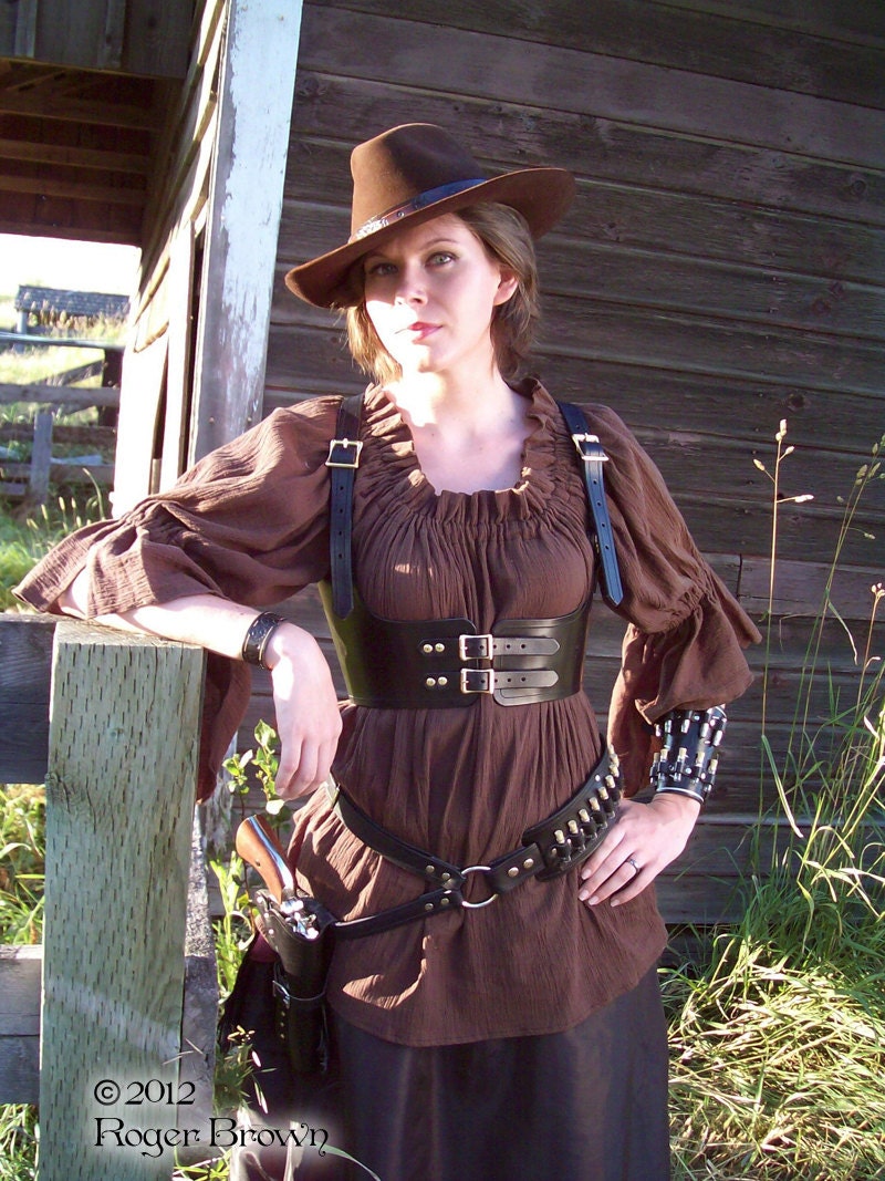 Two Timer Belt - Steampunk Leather Accessory Belt - antiqued brown and brass - made to order