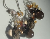 Gemstone Dangle Earrings with Smokey Quartz, Citrine, Garnet and Sterling Silver