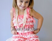 Girl dress, Petti Lace Dress in Coral and White for girls, vintage inspired lace dress with straps for girls, baby girl dress