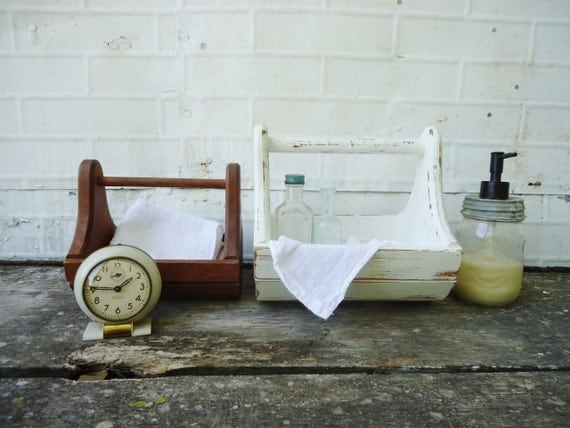 RESERVED for Kate - Wooden Egg Basket - Distressed Cottage White - Wooden Tote