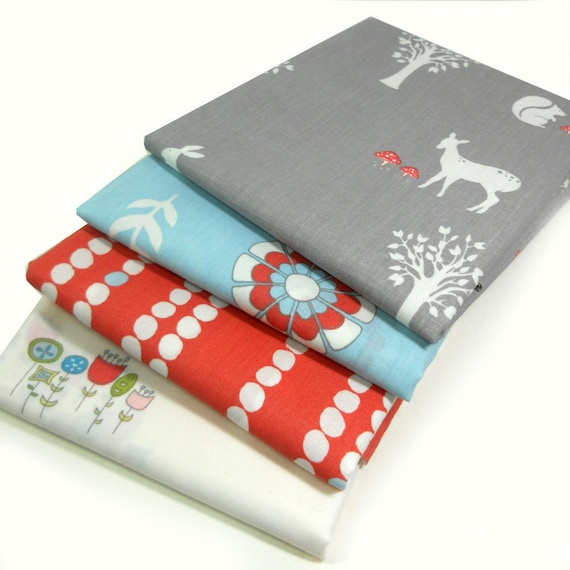 Bundle Half Yard Fabric Organic- Birch Fabrics Organic Cotton - Storyboek Collection by Jaycyn - 4 Half Yard Cuts - Childs Fabric