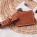 Double Sided Luggage Tag - Personalized - Leather - Rust (O) - Hand Stitched