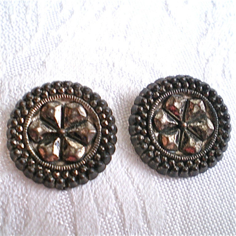 Vintage Buttons, Antique Buttons, Silver, 2 Button, Metal, about 3/4", Early 1900's
