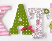 Custom Hand Decorated Wooden Letters PAISLEY PINK & GREEN - Nursery Bedroom Home Décor, Wall Decorations, Wood Letters, Personalized