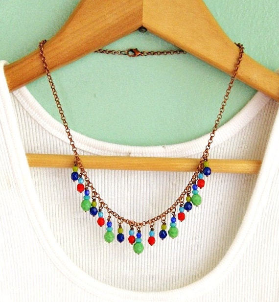 HOLIDAY SALE 15% off (see shop announcement) caterpillar girl rustic gunmetal blue green beaded necklace