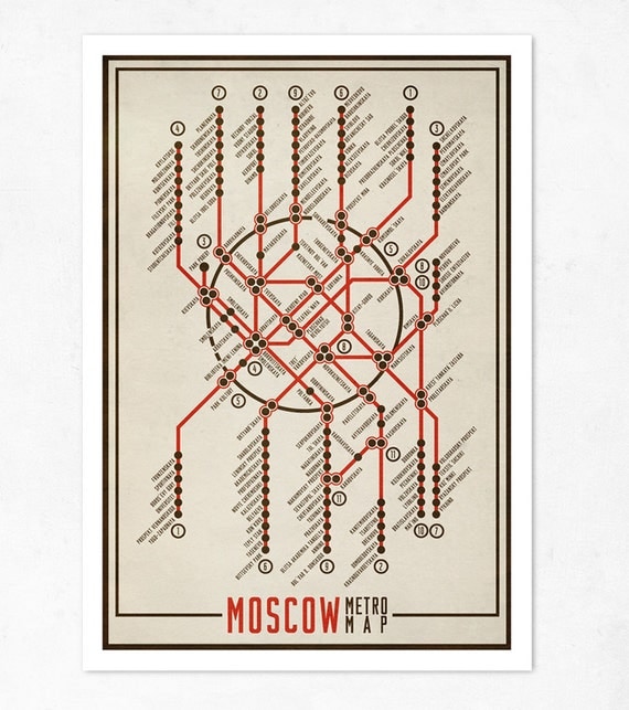 Large illustration print 11.70 x 16.50 (A3). Moscow Metro Map. (B&R). (Special spring offer: Get a geometric poster for free)