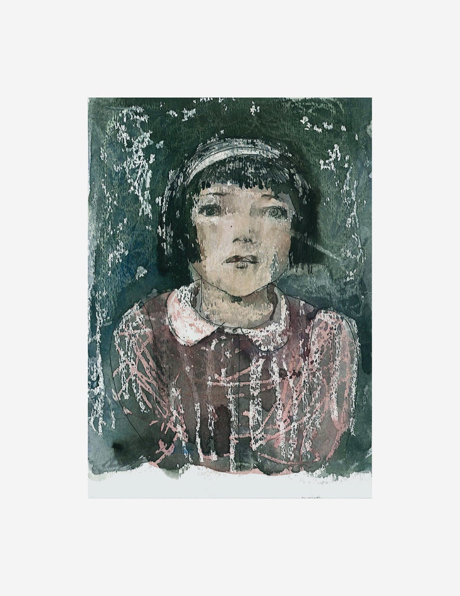 art print painting  figurative GIRL in PINK portrait