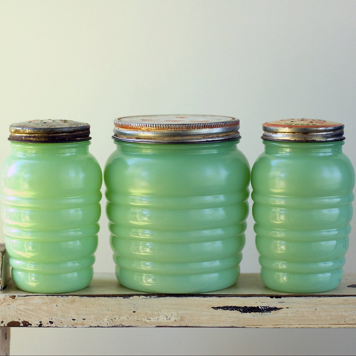 Anchor Hocking Jadeite Jadite Shakers Grease Jar Set