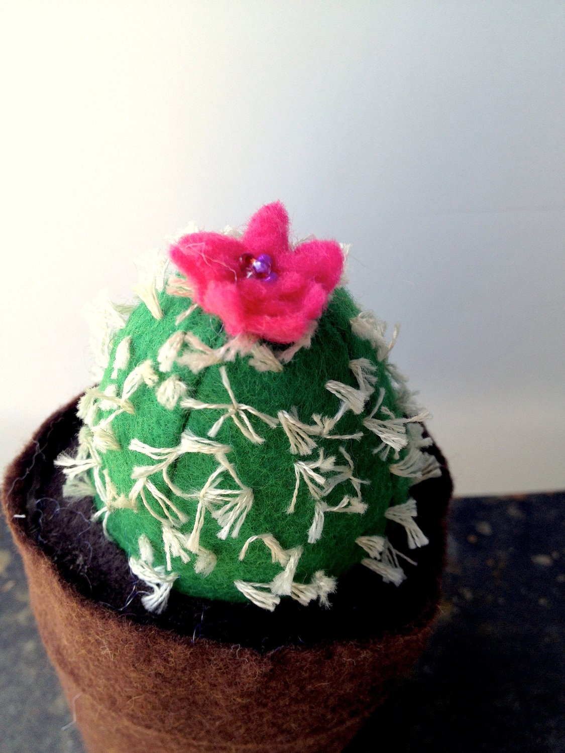Felt Cactus in Green with the Bright Pink Flower - 6