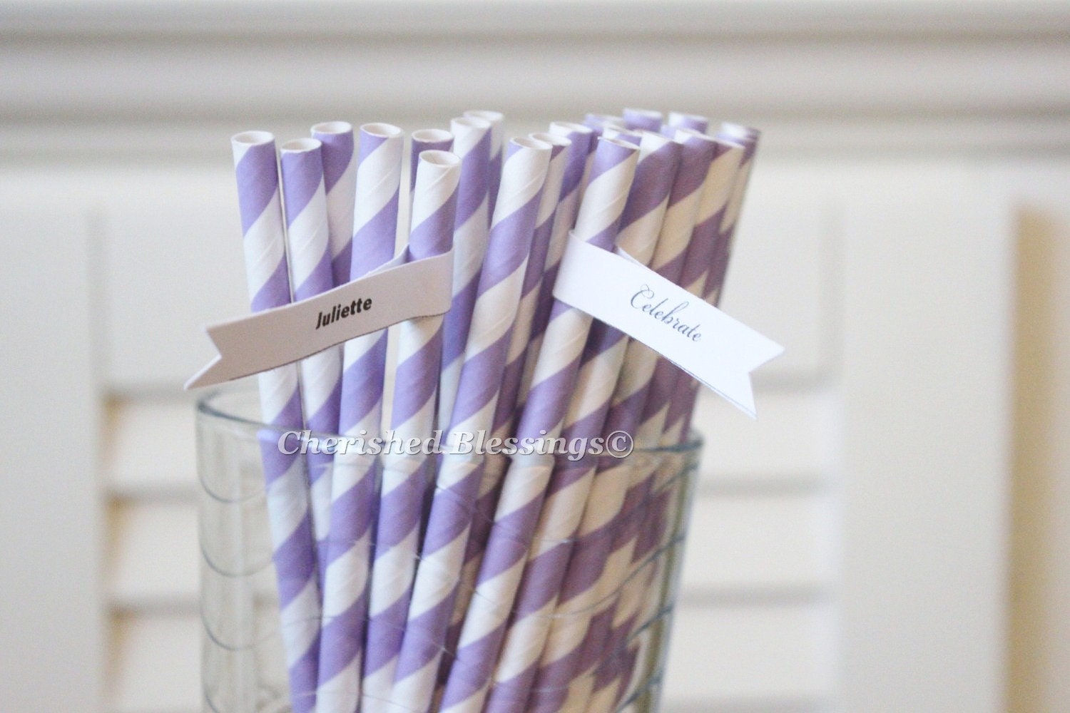 50 Purple Paper Straws Striped Lavender Retro Vintage Style Carnival Kids Wedding Birthday Bridal Baby Shower W/ Printable Flags I created