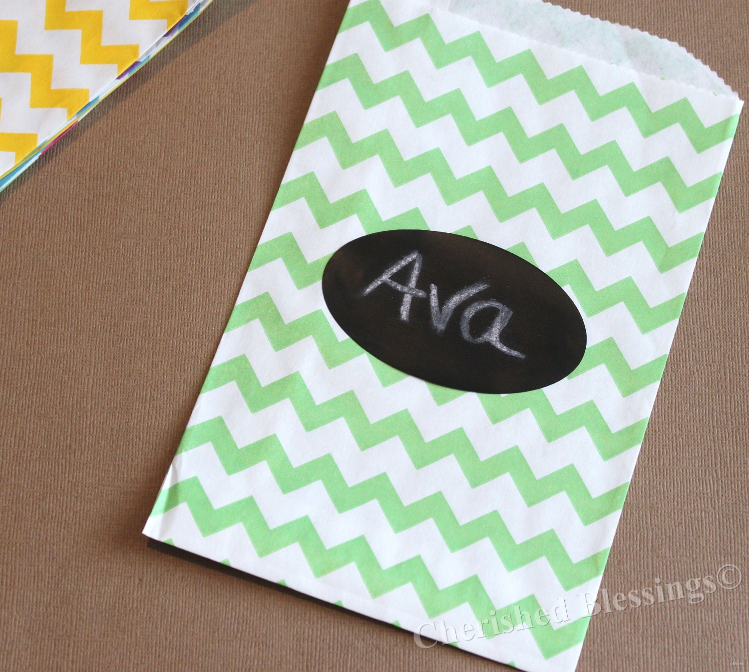 Chevron Favor Bags Kids Birthday Party Wedding 10 Lime Green Candy Buffet Chalkboard label Baby Shower Carnival Popcorn Treat Goodie Goody