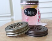 12 Mason Jar Lids Drink Tumblers Cups Glasses Daisy Cut Lids Kids Birthday Party Wedding Baby Shower Favors RUSTIC BRONZE w/ straw flags Il_170x135