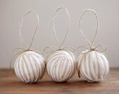 RagBall Ornaments - Rustic, Natural Cotton Ticking - Set of 3