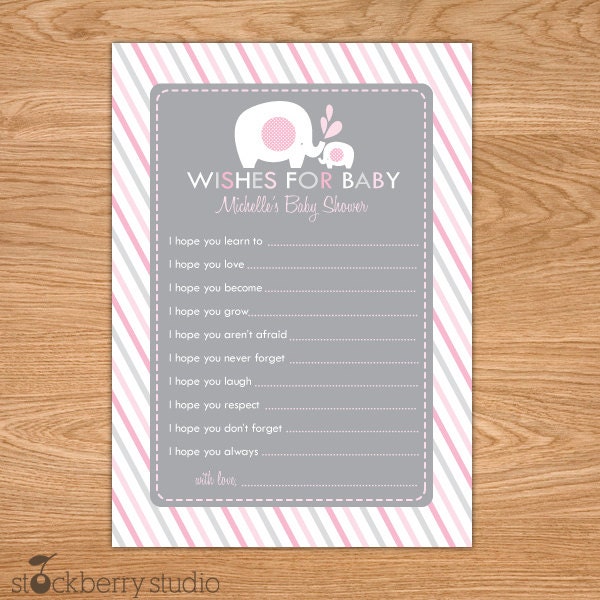 Elephant Baby Shower Wishes for Baby Advice Printable Card Il_570xn