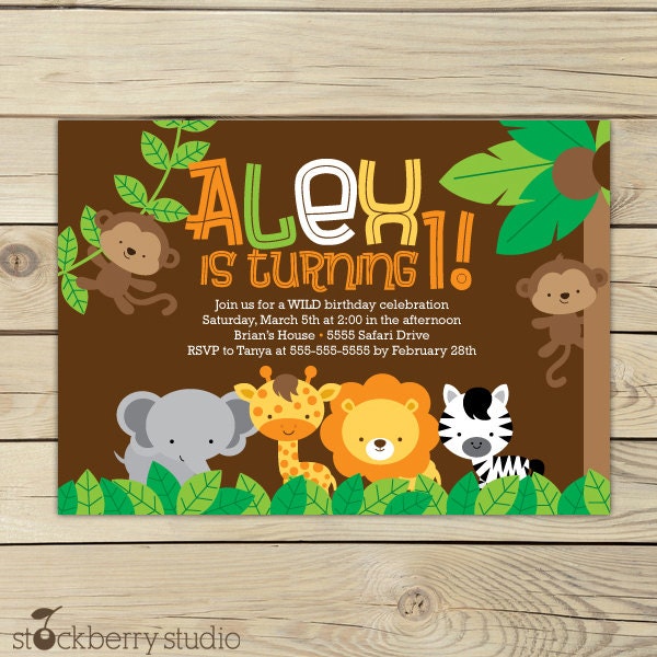 Safari Birthday Printable Jungle Animals Invitation party 5x7 invitation Il_570xn