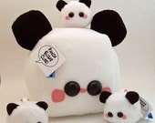 Panda Sugar Cube Bear Plushie kawaii stuffed toy in white and black soft fleece