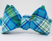 Bright Blue Plaid Bow Tie