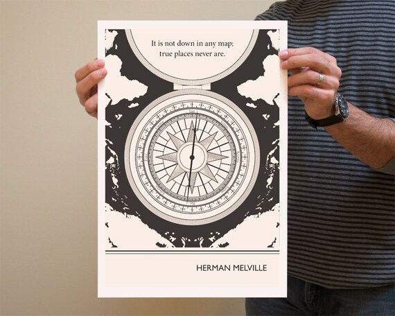 Illustration, Herman Melville Quote, Moby Dick, Fine Art Prints, Art Posters, Map Poster, Compass Drawing, Nautical Artnau