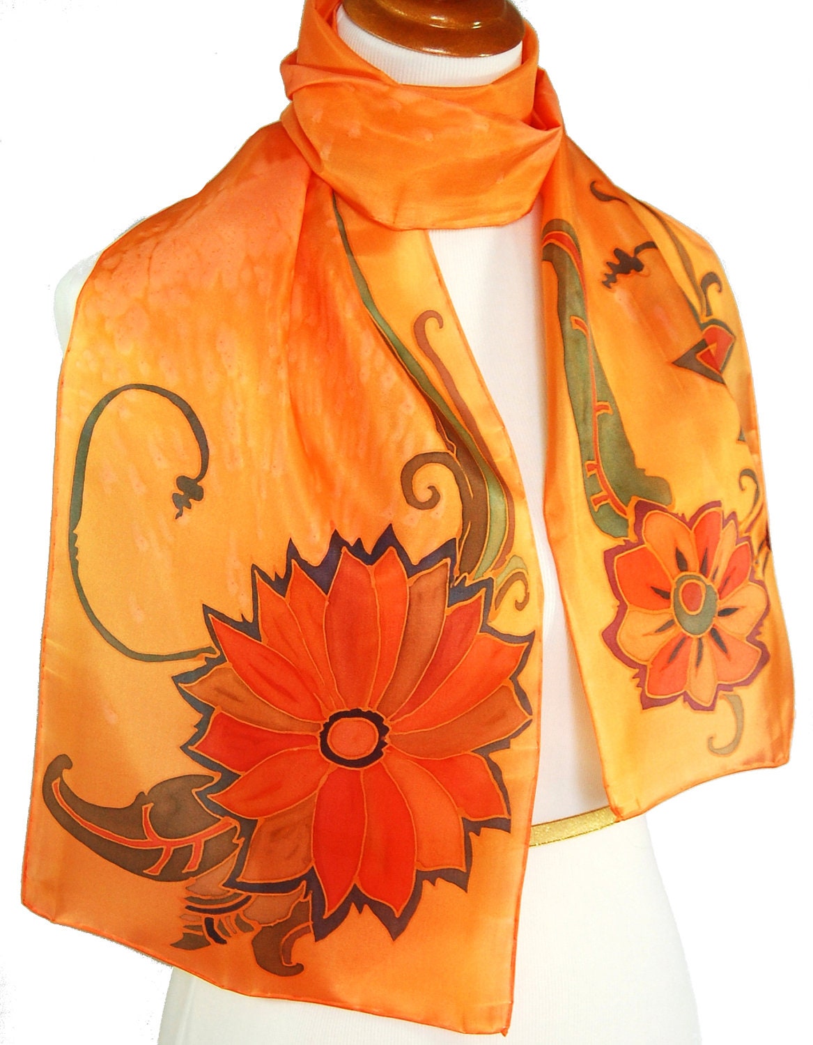 Sorbet Orange Hand Painted Silk Scarf