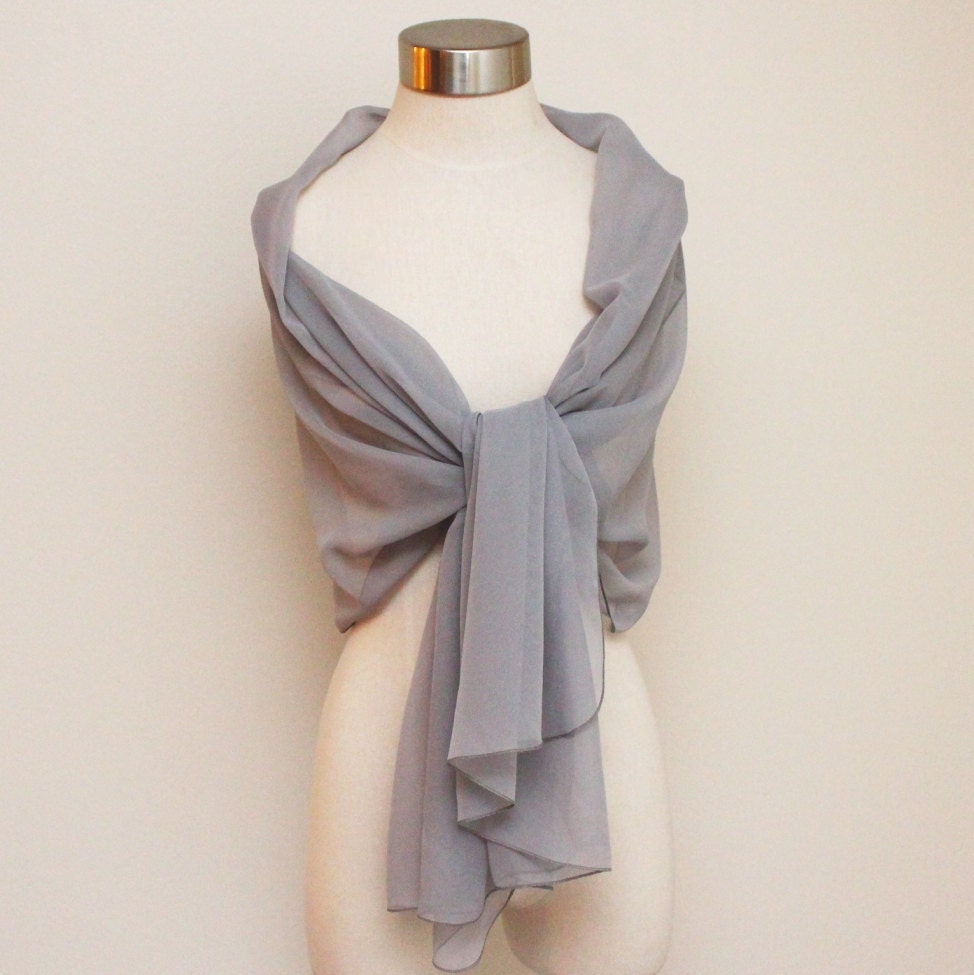 Luxe Silver Grey Gray Chiffon Bridal Shawl Bridal Stole Pashmina Bride Bridesmaid Stole Scarf Wedding 72" X 22"