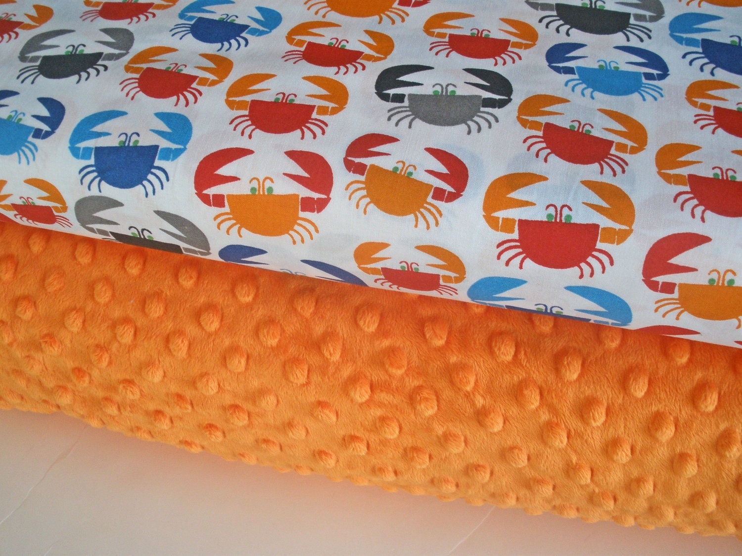 Cloud9 Organic and Minky Fabric Bundle in Happy Drawing Too Crabs, Complete Kit to Make a Baby Blanket, PDF Pattern Included