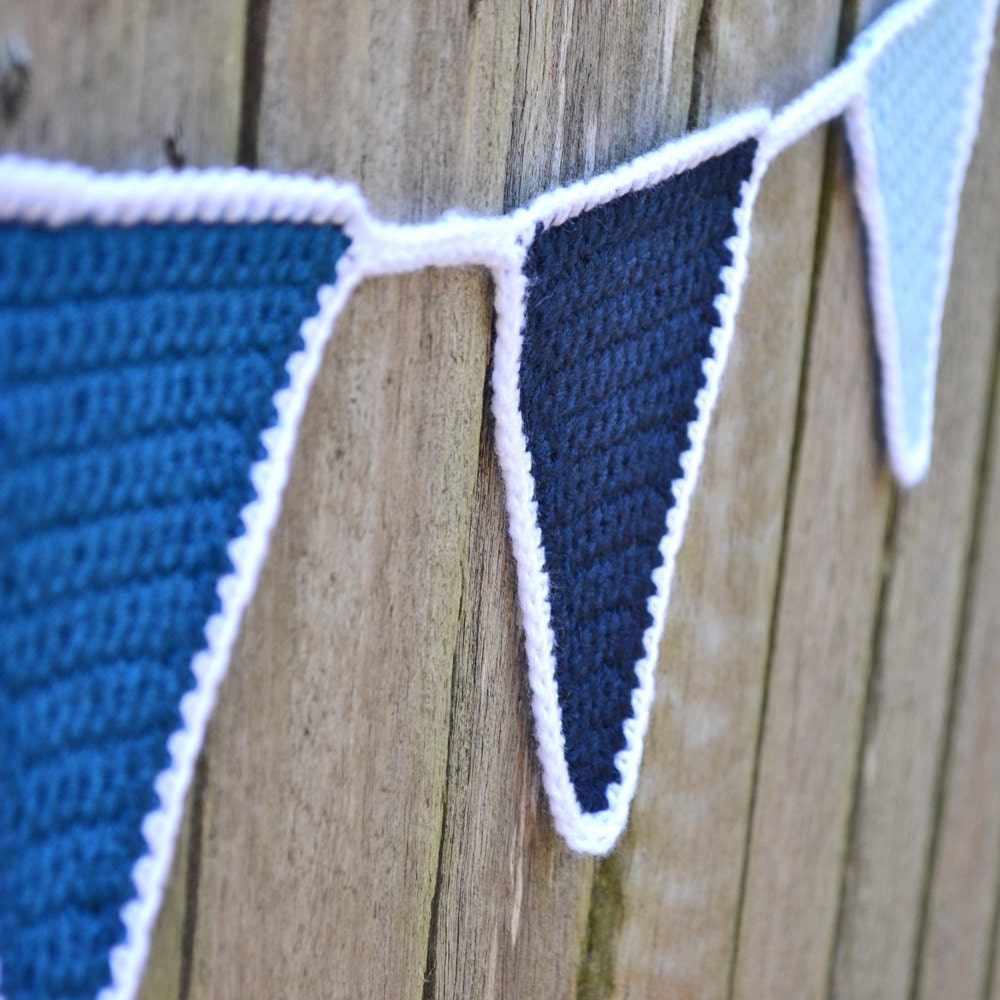 Crochet Bunting Flags Banner for Baby Shower Birthday Party Wedding - Blues
