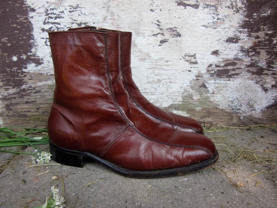 vintage 60's FLORSHEIM zip up leather boots beatle boots unisex men's 8 women's 10