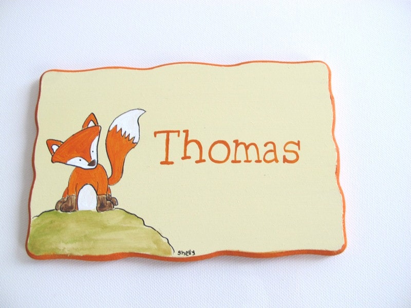 Personalized kids Door sign- kids wall art, Fox cream and orange door sign for children's room, children decor, kids sign, boys sign