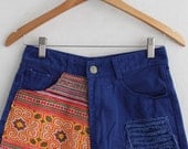 SALE 30% OFF Vintage Hmong Retro Hot pants dark Cotton Blue with tribal embroidery HP2012-01