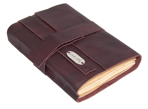 Burgundy Leather Journal with Tea Stained Paper
