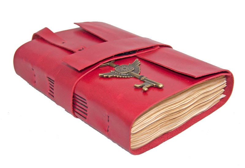 Red Leather Journal with Tea Stained Paper