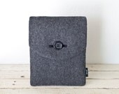 iPad  Mini Case, iPad Mini Sleeve, iPad Mini Cover - "Soul Sleeve" Padded with Pocket - Grey Eco Wool Black