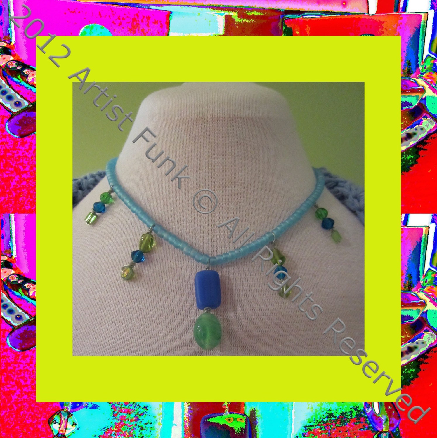Mother's Day Necklaces, Artistic Jewelry,Handmade Original Jewelry, ,Colorful Green and Blue Beaded Necklace
