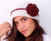 SALE. Crochet  hat, cream oversized beanie, retro crocheted hat, adult  youth
