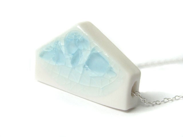 Geometric Sky Blue Glass Pools Porcelain Pendant Necklace