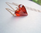 SWAROVSKI crystal red garnet color golden necklace-January Birthday gift, Red necklace, heart necklace, Christmas gift - idooidoo
