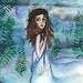 Watercolor painting - girl - girl painting - blue - ferns