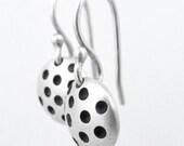 Black Dot Earrings, polka dots on sterling silver