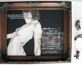 figure painting. abstract mixed media in vintage frame. ode.