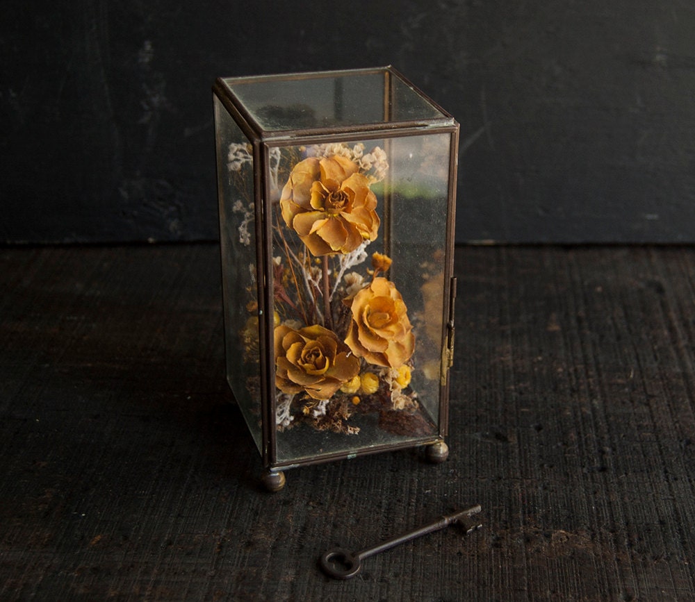 Vintage Curio Jewelry Box- Rustic Victorian with Dried Flowers