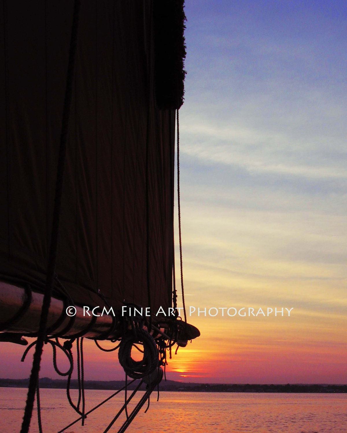 Sail Boat Art, Beach Decor, Sunset, New Haven, Connecticut, Nautical Decor, 8x10 Fine Art Photograph Print, Schooner Quinnipiac, Metallic