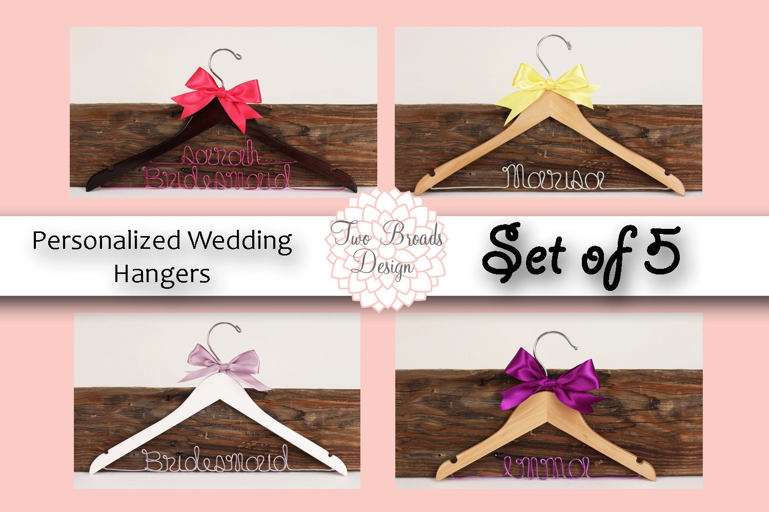 15% off Set of 5 Personalized Custom Bridal Hanger, Brides Hanger, Bride, Name Hanger, Wedding Hanger, Personalized Bridal Gift